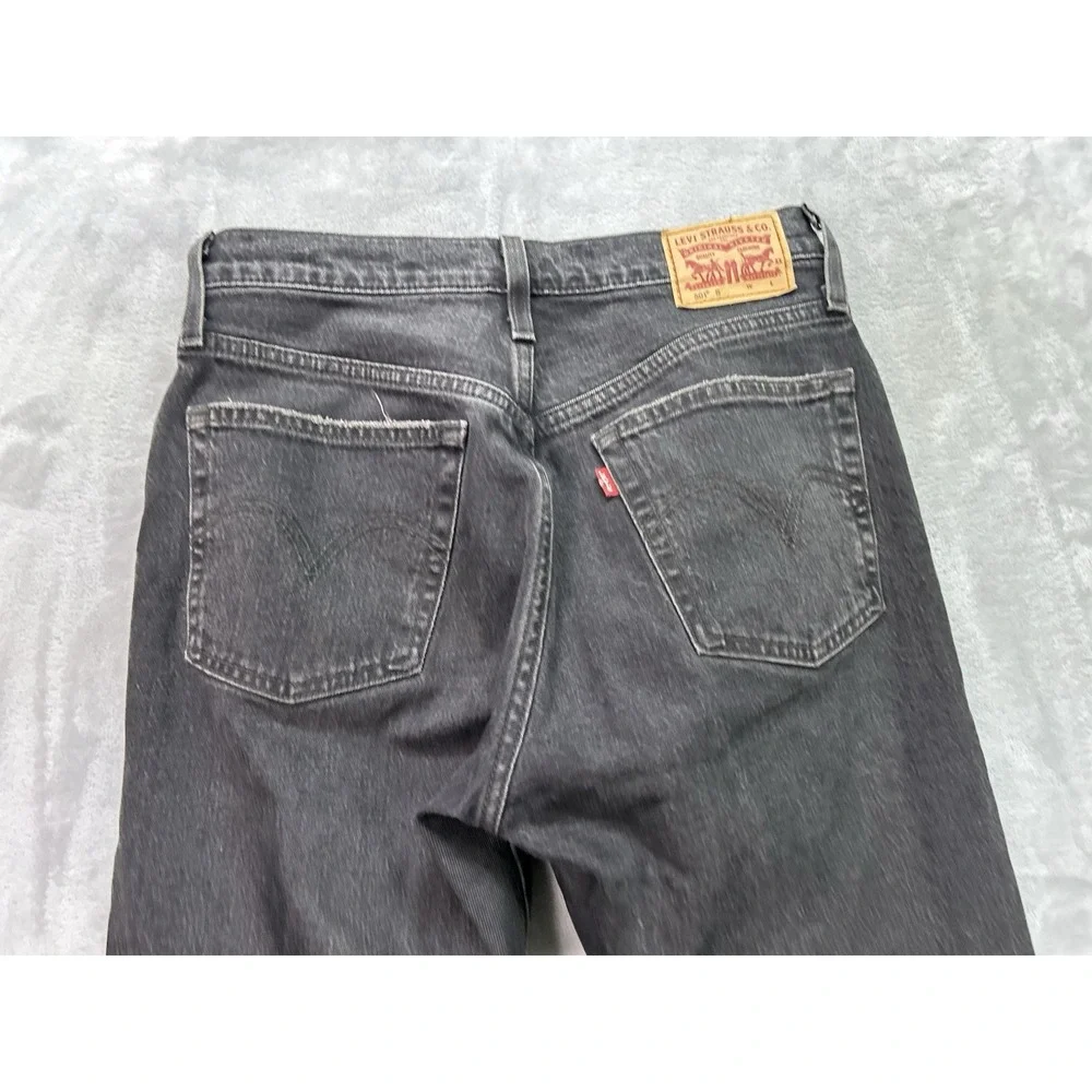 Levis 501 S Jeans Men 26x28 Black Dark Wash Straight Leg Whiskered Grunge Skinny
